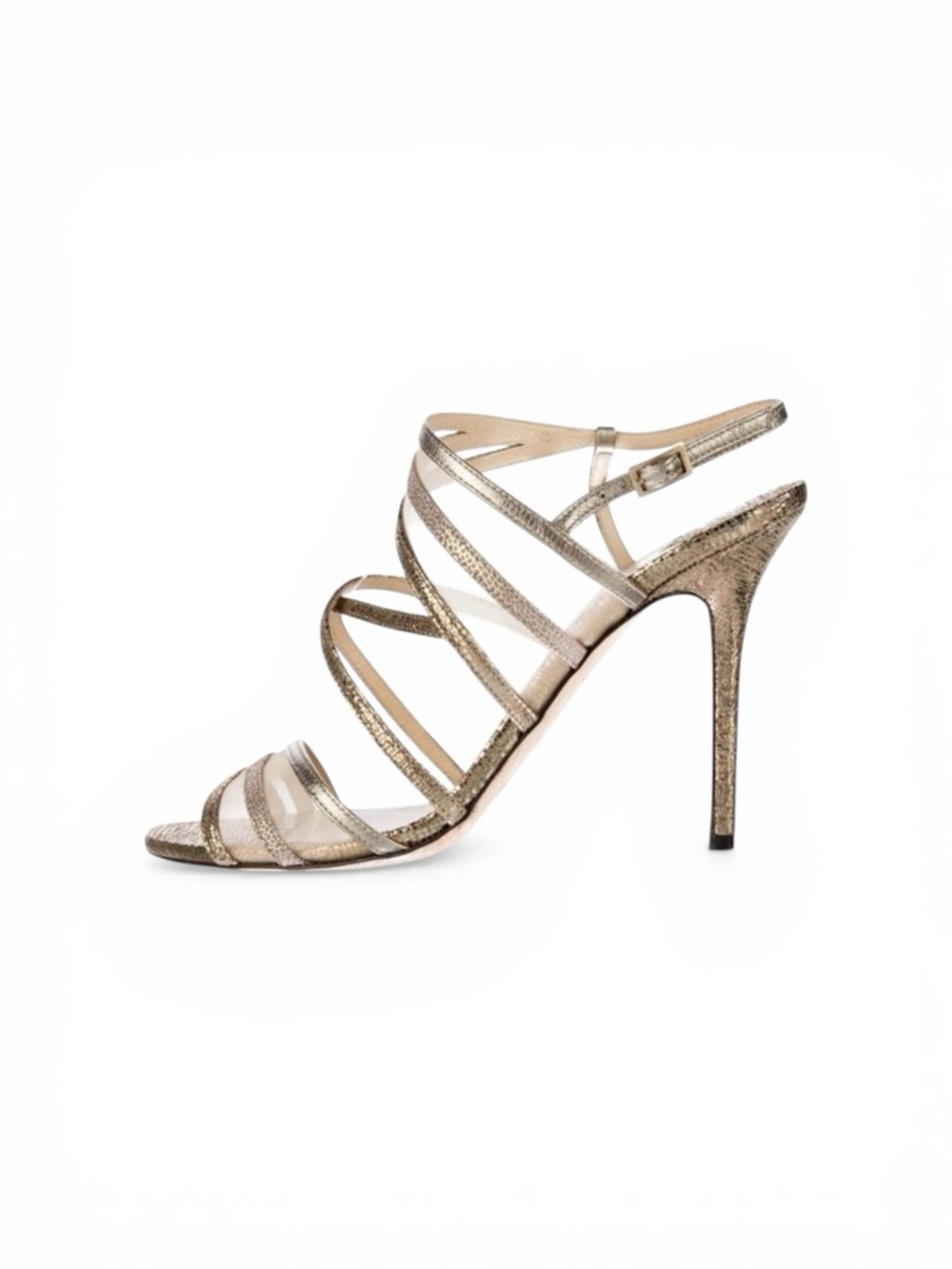 Jimmy Choo Visby Metallic Mesh Leather Sandals‎ High Heel Size 38.5 US 8.5